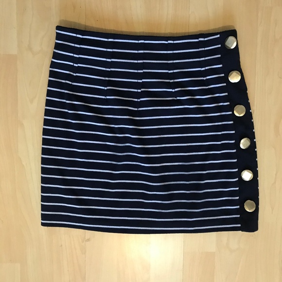 Guess Striped Navy Mini Skirt with Gold Detailing - Picture 1 of 3